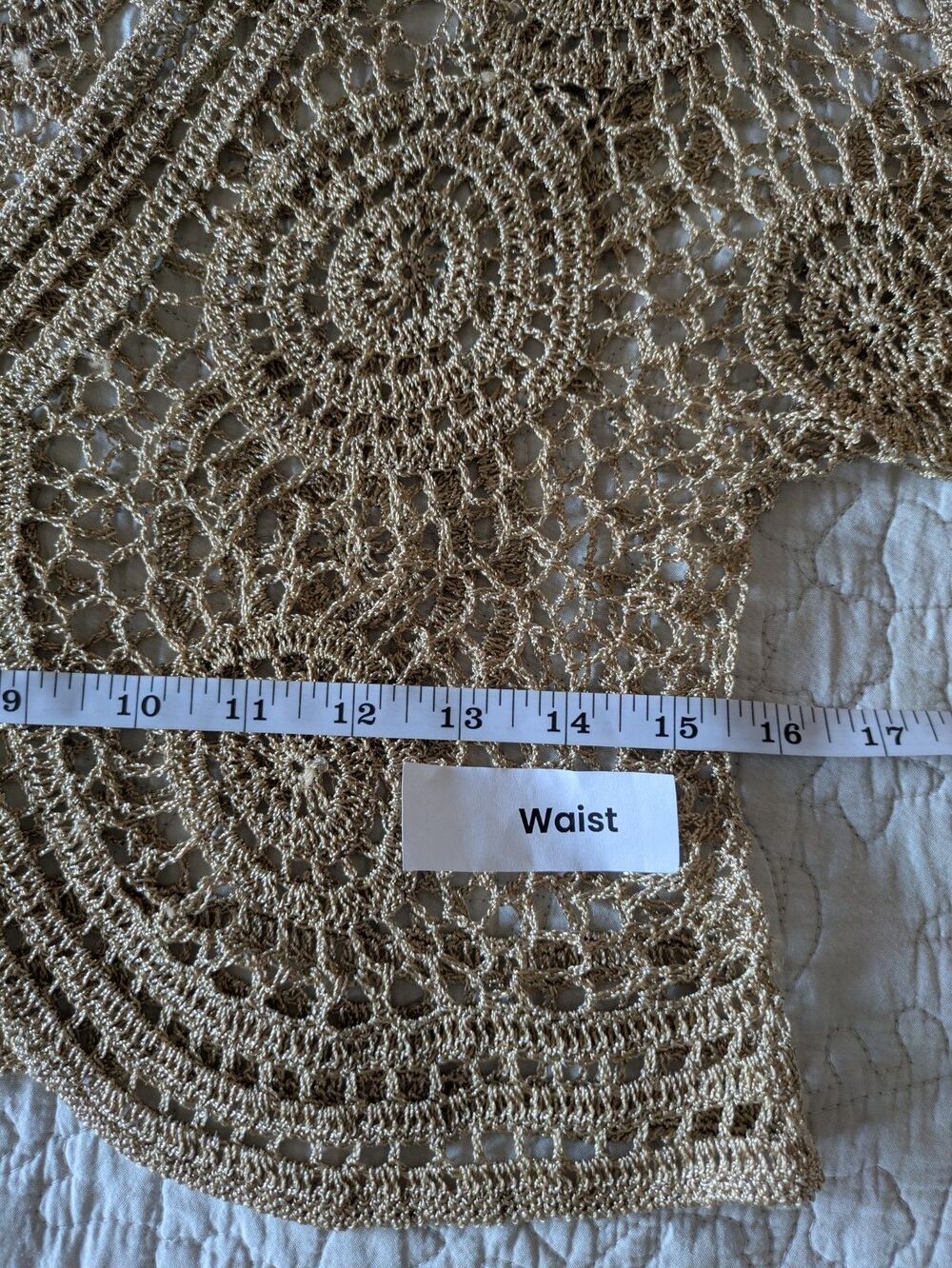 Crochet Bolero SZ M Gold Crop 3/4 Sleeve Festival Boho Fairy Cottage Coachella - Picture 10 of 13